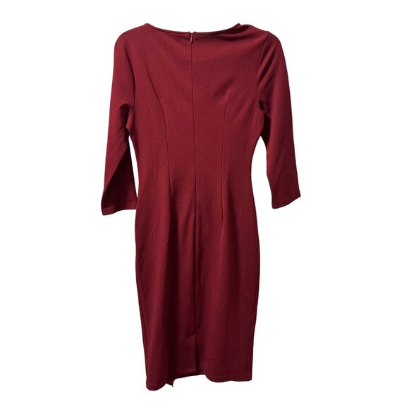Musol Burgundy Dress With 3/4 Sleeves & Back Zipper Size M Polyester/Spandex Ble - Picture 7 of 12